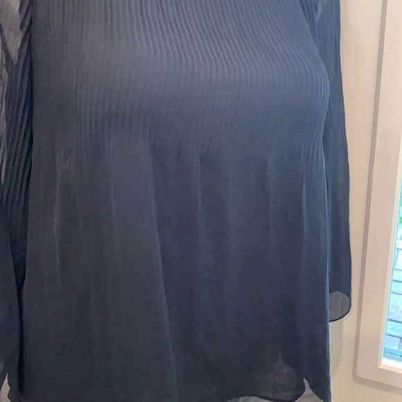 MAX STUDIO Navy Blue Silky 3/4 Sleeve Blouson Blouse - Picture 5 of 10